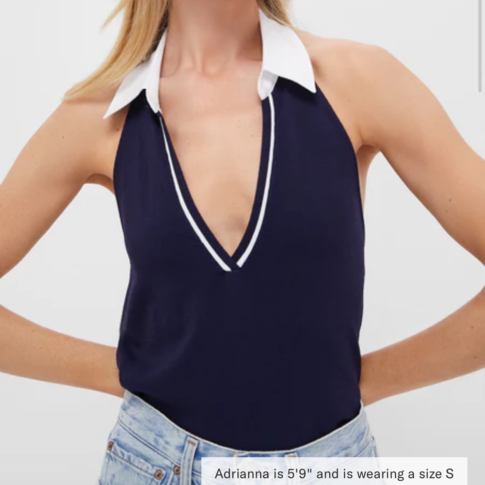 NWT Tuckernuck Navy Halter Polo Tank with White Collar